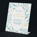 Bar Bat Mitzvah Jewish Wedding Botanicals Custom Pedestal Sign<br><div class="desc">Perfect custom sign for a bat mitzvah, bar mitzvah or other Jewish celebration! Hand made watercolor art for you! FULLY CUSTOMIZABLE! Click on “Personalize” above to edit the text. Click "edit using design tool" to adjust the fonts, colours and placements and to delete the back side design if you prefer.THANK...</div>