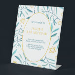 Bar Bat Mitzvah Jewish Wedding Botanicals Custom Pedestal Sign<br><div class="desc">Perfect custom sign for a bat mitzvah, bar mitzvah or other Jewish celebration! Hand made watercolor art for you! FULLY CUSTOMIZABLE! Click on “Personalize” above to edit the text. Click "edit using design tool" to adjust the fonts, colours and placements and to delete the back side design if you prefer.THANK...</div>