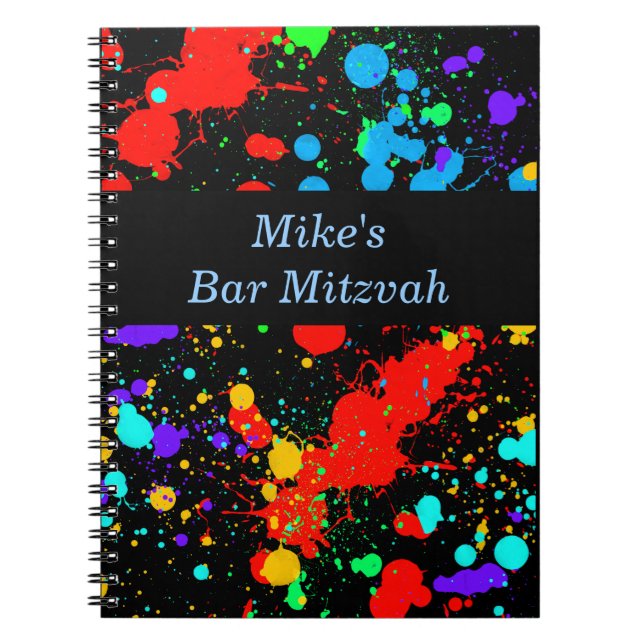 Bar, Bat Mitzvah Neon Paint Splatter Guest Book (Front)