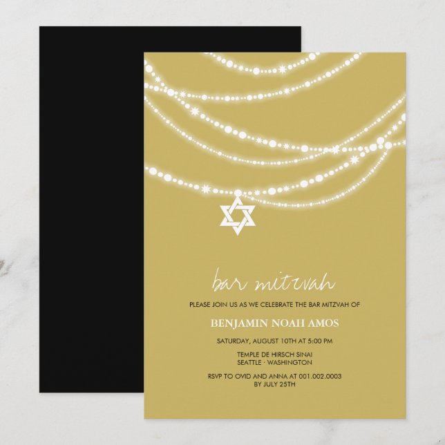 Bar / Bat Mitzvah Sparkles Star Of David Invite (Front/Back)