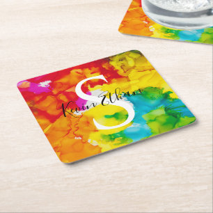 Bar Bat Mitzvah Splash Colour Square Paper Coaster