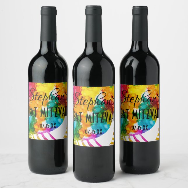 Bar Bat Mitzvah Splash of Colour Wine Bottle Label (Bottles)