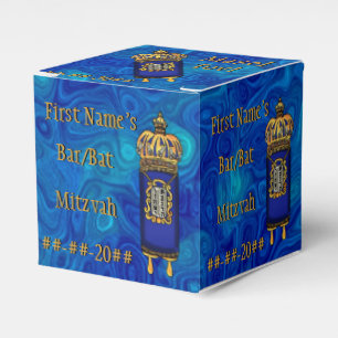 Bar-Bat Mitzvah Torah on Blue Marble Personalized Favor Box