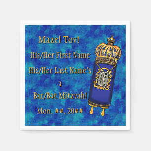 Bar-Bat Mitzvah Torah on Blue Marble Personalized Napkin