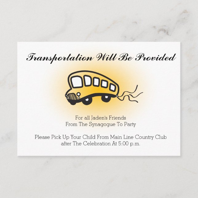 Bar Bat Mitzvah Transportation Mini Bus Card (Front)