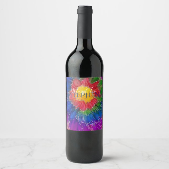 Bar Bat Mitzvah Wine Bottle Label Tie Dyed Inks (Front)