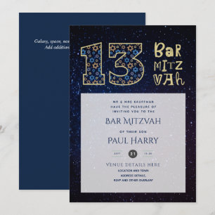 BAR Bleu Galaxy moderne MITZVAH Invitations