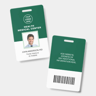 Bar Code ID Medical Clinic Doctor Green Badge