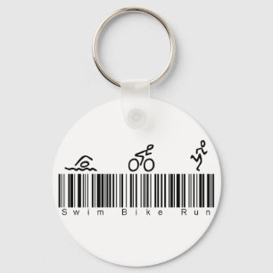 Bar Code Swim Bike Run Keychain