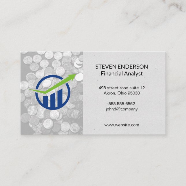 Bar Graph Financial | Coins Business Card (Front)