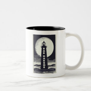 Bar Harbor Maine Lighthouse Moon Two-Tone Coffee Mug