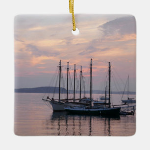 Bar Harbor Ships at Sunrise II Ceramic Ornament