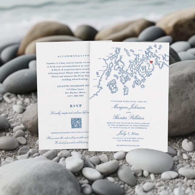 Bar Harbour Maine All-in-One QR code RSVP Wedding Invitation (Bar Harbor Maine all in one QR code invitation from Penobscot Bay Shop.)