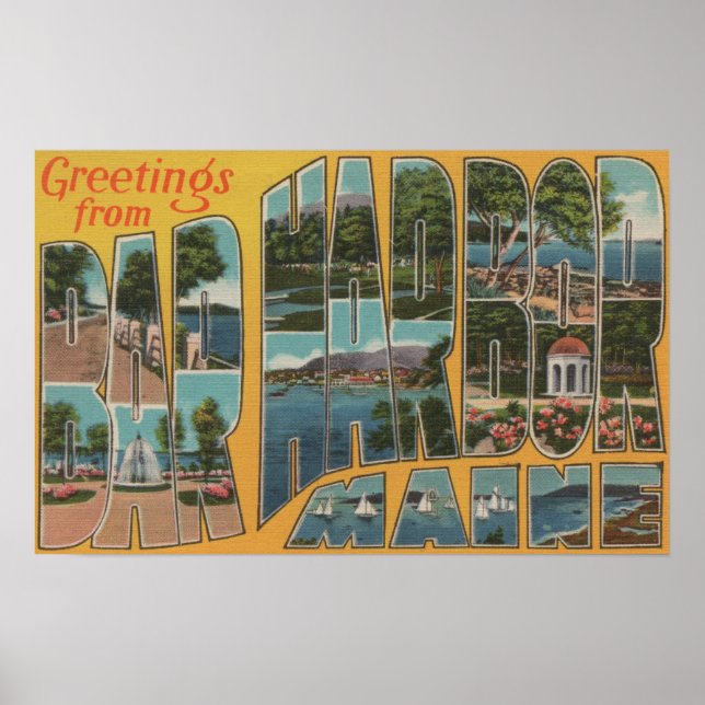 Bar Harbour, Maine - Large Letter Scenes Poster (Front)