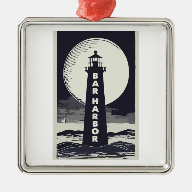 Bar Harbour Maine Lighthouse Moon Metal Ornament (Front)