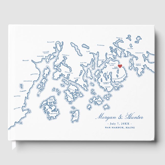 Bar Harbour Maine Map Livre d'invité Mariage à cou (Recto)