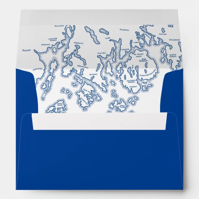 Bar Harbour Maine Map Navy Blue Wedding Envelope (Back (Bottom))