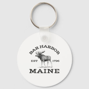 Bar Harbour Maine Moose Hiking Outdoors Acadia Nat Keychain