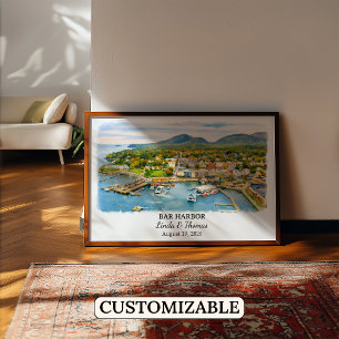 Bar Harbour Maine Poster, Watercolor, Custom Poster