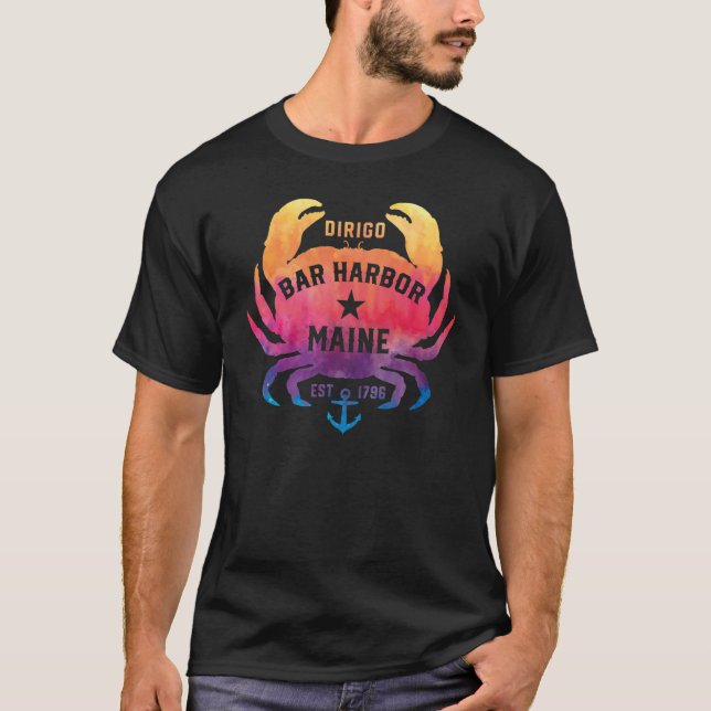 Bar Harbour Maine Souvenir Dirigo Crab Cute Rainbo T-Shirt (Front)