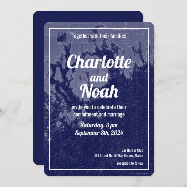 Bar Harbour Maine Vintage Map Wedding Invitation (Front/Back)