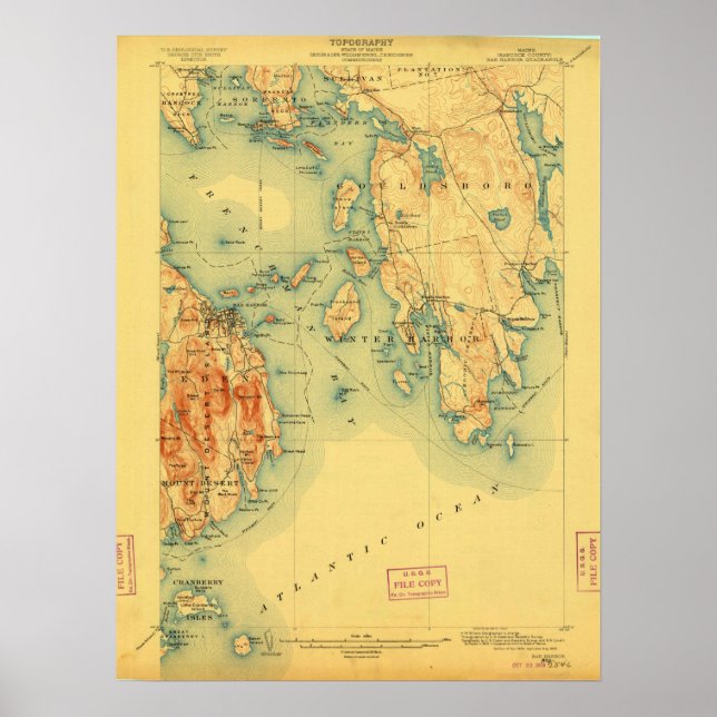 Bar Harbour ME Vintage Map Poster (Front)