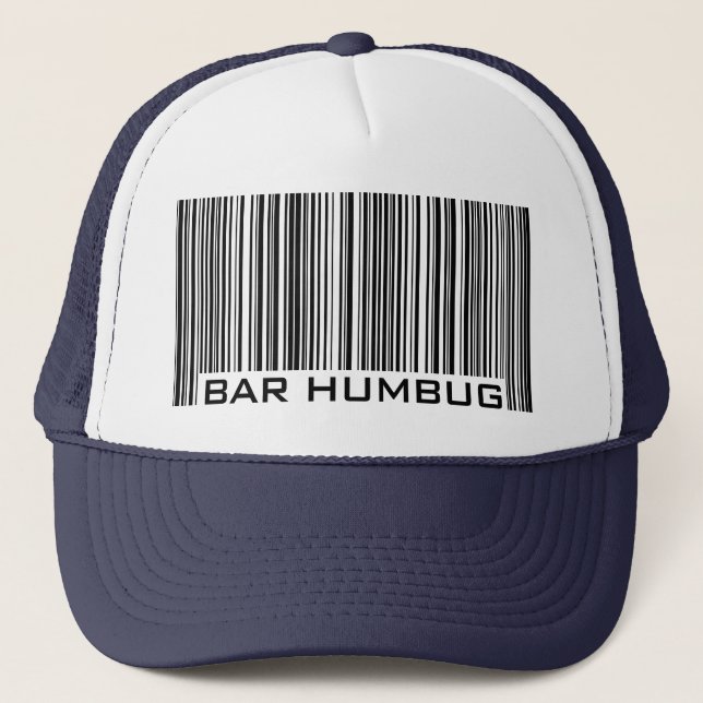 Bar Humbug (Bah Humbug) Anti-Christmas Bar Code Trucker Hat (Front)