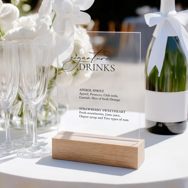 Bar Mariage des boissons de signature (Signature Drinks Wedding Bar Acrylic Sign)