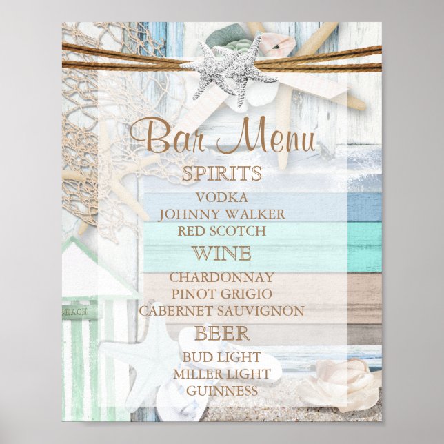 Bar Menu - Beachfront Wedding Poster (Front)