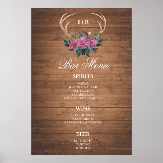 BAR MENU big sign | Deer antler | wedding bar