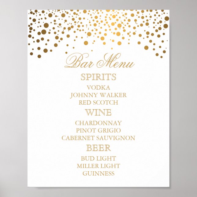 Bar Menu - Gold Confetti Dots on White Poster (Front)
