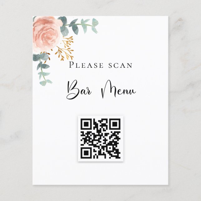 Bar menu QR code blush floral eucalyptus (Front)