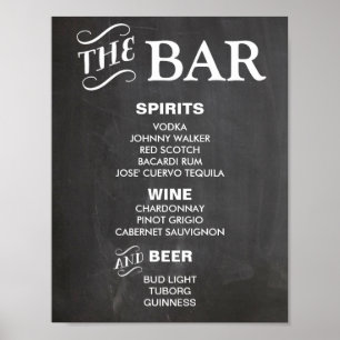 BAR MENU sign for wedding and party reception