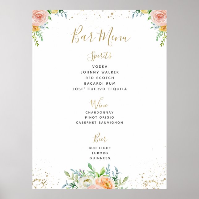 BAR MENU sign | greenery botanical wedding bar (Front)