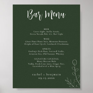 Bar Menu Wedding Sage Green Botanical Minimal Poster