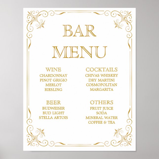 Bar Menu Wedding Sign | Gatsby Art Deco (Front)