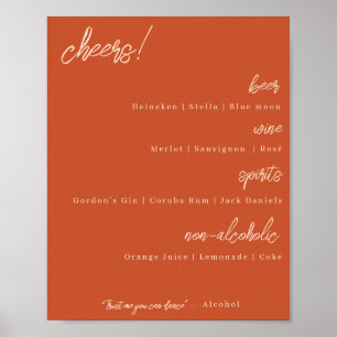 Bar Menu Wedding Signage - Burnt Orange Poster