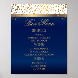 Bar Menu - White and Navy Blue with Gold Confetti Poster