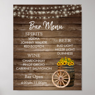 Bar Menu -  Wood Barrel with Sunflowers Poster