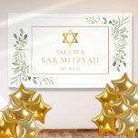 Bar Mitzvah Bat Mitzvah Greenery Celebration Banner<br><div class="desc">Featuring delicate watercolor leaves and an elegant gold star of David,  this chic Bar Mitzvah or Bar Mitzvah banner can be personalized with your special event details. Designed by Thisisnotme©</div>