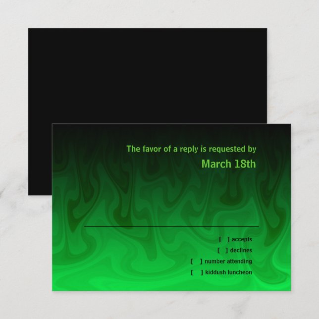 Bar Mitzvah Black and Green Waves RSVP Card (Front/Back)