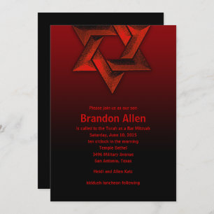 Bar Mitzvah Black and Red Star of David Invitation