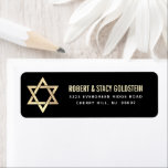 Bar Mitzvah Black Gold Bold Simple Return Address<br><div class="desc">Be proud, rejoice and celebrate this milestone of your favourite Bar Mitzvah whenever you use this sophisticated, personalized return address label! Bold, white and faux gold sans serif typography and a faux gold Star of David overlay a sophisticated, dramatic black background. Personalize the custom text with your name and address....</div>