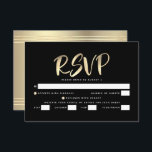 Bar Mitzvah Black Gold Foil Script Bold Entrée RSVP Card<br><div class="desc">Be proud, rejoice and showcase this milestone of your favourite Bar Mitzvah! Include this stunning, modern, personalized RSVP insert card for your event. Graphic faux gold foil calligraphy script overlays a rich, dramatic, black background. Personalize the custom text with the “reply by” date. Personalize the custom text with the “reply...</div>
