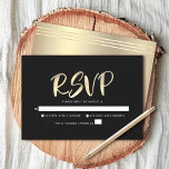 Bar Mitzvah Black Gold Foil Script Bold Modern RSVP Card<br><div class="desc">Be proud, rejoice and showcase this milestone of your favourite Bar Mitzvah! Include this stunning, modern, personalized RSVP insert card for your event. Graphic faux gold foil calligraphy script overlays a rich, dramatic, black background. Personalize the custom text with the “reply by” date. Matching and coordinating invites, address labels, stickers,...</div>