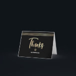 Bar Mitzvah Black Gold Foil Script Tallit Modern Thank You Card<br><div class="desc">Make sure your favourite Bar Mitzvah shows his appreciation to all who supported his milestone event! Send out this cool, unique, modern, personalized thank you card. Graphic faux gold foil calligraphy script, Star of David, and hand drawn tallit lines overlay a rich, dramatic, black background. Personalize the custom text with...</div>