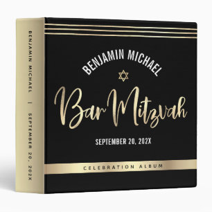 Bar Mitzvah Black Gold Foil Tallit Script Modern Binder