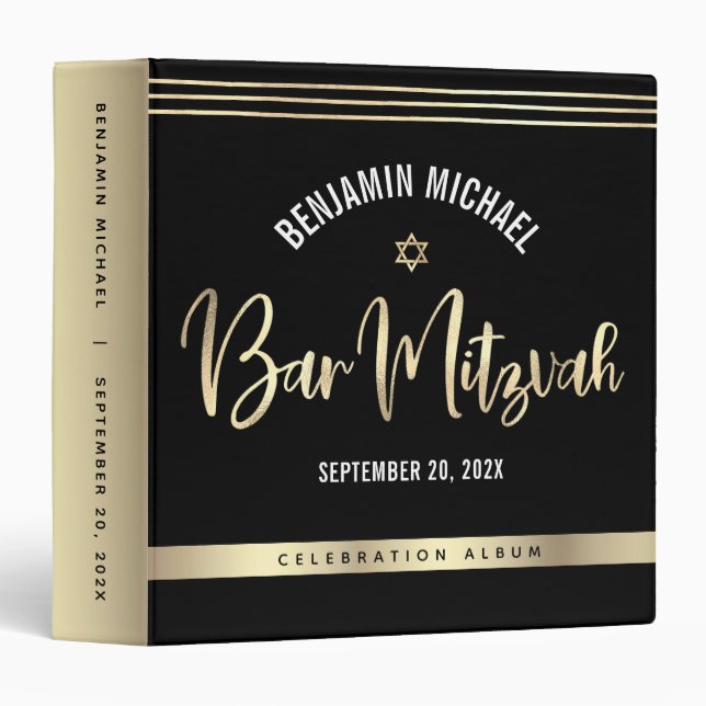 Bar Mitzvah Black Gold Foil Tallit Script Modern Binder (Front/Spine)