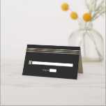 Bar Mitzvah Black Gold Foil Tallit Script Modern Place Card<br><div class="desc">No Bar Mitzvah party is complete without personalized place cards. Let your favourite Bar Mitzvah be proud, rejoice and celebrate his milestone at his perfectly coordinated party. Bold, sans serif typography and faux gold hand drawn tallit lines overlay a rich, dramatic, black background. On the back, white sans serif typography,...</div>