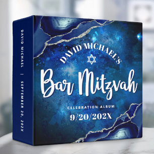 Bar Mitzvah Blue Agate Watercolor Script Keepsake Binder